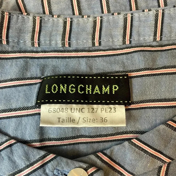 Longchamp 100% cotton blue stripe button down shirt size 36 - Picture 5 of 7
